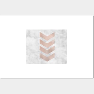 Rose gold chevrons on marble Posters and Art